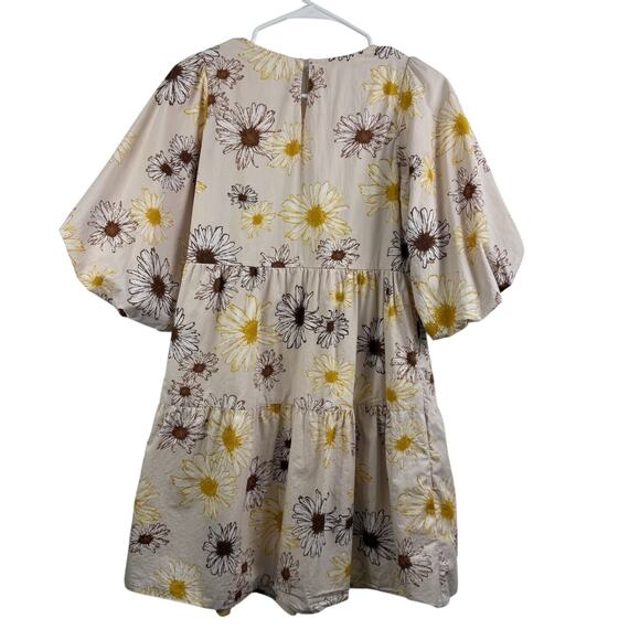 Floral Tiered Puff Sleeved Bohme Dress XS Mini Cottagecore Feminine Bloomcore - Picture 6 of 13